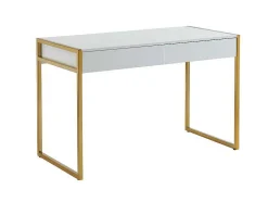 Secretária Com 2 Gavetas Em Mdf E Metal Cor Branco E Dourado - Mason