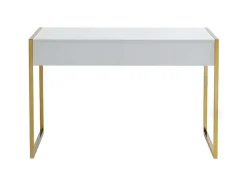 Secretária Com 2 Gavetas Em Mdf E Metal Cor Branco E Dourado - Mason