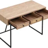 Secretária Com 3 Gavetas Mdf E Metal Cor Natural E Preto - Akivi