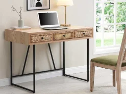 Secretária Com 3 Gavetas Mdf E Metal Cor Natural E Preto - Akivi
