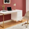 Secretária Com 3 Gavetas, Mdf Lacado E Metal, Branco E Dourado - Timfia