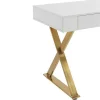 Secretária Com 2 Gavetas, Mdf Lacado E Metal, Branco E Dourado - Pleisa