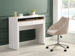Secretária Consola Extensivel Com 2 Gavetas Branco E Natural - Loavia