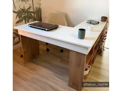 Secretária De Canto Com Espacos De Arrumação Cor Branco E Natural - Lileul