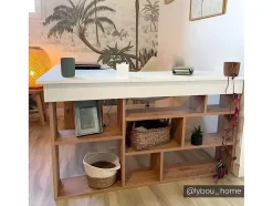 Secretária De Canto Com Espacos De Arrumação Cor Branco E Natural - Lileul