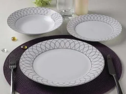 Servico De Loica 18 Pecas Porcelana Branco E Dourado - Serisia
