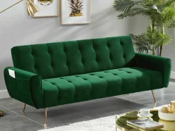 Sofá Cama Clic Calc De 3 Lugares Em Veludo Verde Abeto - Polani