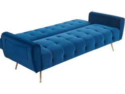 Sofá Cama Clic Calc De 3 Lugares Em Veludo Azul Escuro - Polani