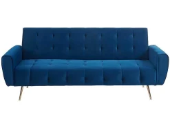 Sofá Cama Clic Calc De 3 Lugares Em Veludo Azul Escuro - Polani