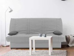 Sofá Cama Clic Clac 100% Algodao Com Espaco De Arrumação Cor Cinza Claro E Almofadas A Contrastar - Farwest Ii