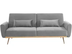 Sofá Cama Clic Clac De 3 Lugare Em Veludo Cinzento Claro -Launei