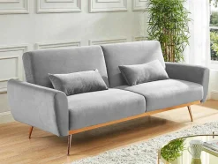 Sofá Cama Clic Clac De 3 Lugare Em Veludo Cinzento Claro -Launei