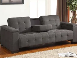 Sofá Cama Clic Clac De 3 Lugares Em Microfibra Com Mesinha De Centro Rebatível Cinzento - Devonshire