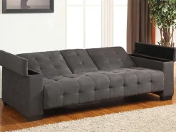 Sofá Cama Clic Clac De 3 Lugares Em Microfibra Com Mesinha De Centro Rebatível Cinzento - Devonshire