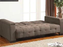 Sofá Cama Clic Clac De 3 Lugares Em Microfibra Com Mesinha De Centro Rebatível Castanho - Devonshire