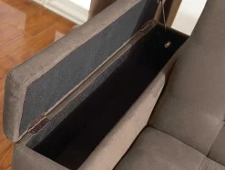 Sofá Cama Clic Clac De 3 Lugares Em Microfibra Com Mesinha De Centro Rebatível Castanho - Devonshire