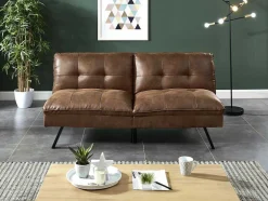 Sofá Cama Clic Clac De 3 Lugares Em Microfibra Envelhecida Castanho - Pegula
