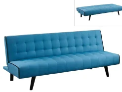 Sofá Cama Clic Clac De 3 Lugares Em Tecido Azul E Contornos Pretos - Bayou