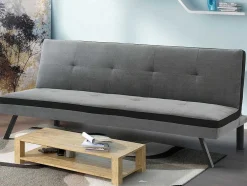 Sofá Cama Clic Clac Em Tecido Cinzento E Faixa Em Preto - Skala