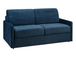 Sofá-Cama De 3 Lugares Com Abertura Expresso De Veludo Azul Meia-Noite - Cama De 140 Cm E Colchão De 14 Cm - Calife