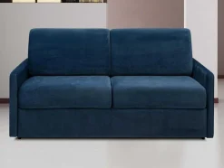 Sofá-Cama De 3 Lugares Com Abertura Expresso De Veludo Azul Meia-Noite - Cama De 140 Cm E Colchão De 14 Cm - Calife