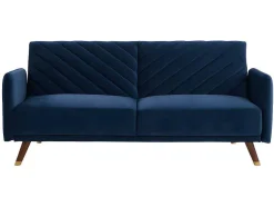 Sofá Cama De 3 Lugares Convertivel Em Cama Em Veludo Azul Escuro - Joris