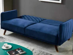 Sofá Cama De 3 Lugares Convertivel Em Cama Em Veludo Azul Escuro - Joris