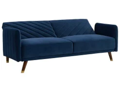 Sofá Cama De 3 Lugares Convertivel Em Cama Em Veludo Azul Escuro - Joris