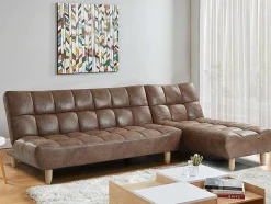 Sofá Cama Modular Em Microfibra Efeito Envelhecido Castanho Vintage - Esteban
