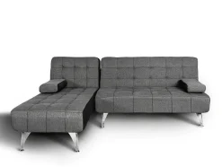 Sofá Chaise Longue Aroa-Xs, Tecido Conversivel De 3 Lugares Em Camacolor Cinza/Escuro, 198X150Cm