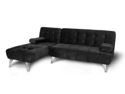 Sofá Chaise Longue Aroa-Xs, Veludo De 3 Lugares Conversivel Em Cama, Cor Preta, 198X150Cm