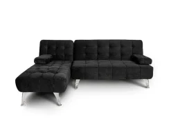 Sofá Chaise Longue Aroa-Xs, Veludo De 3 Lugares Conversivel Em Cama, Cor Preta, 198X150Cm