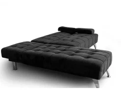 Sofá Chaise Longue Aroa-Xs, Veludo De 3 Lugares Conversivel Em Cama, Cor Preta, 198X150Cm