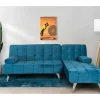 Sofá Chaise Longue Aroa-Xs, Veludo De 3 Lugares Conversivel Em Cama, Cor Cinza, 198X150Cm