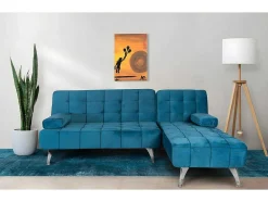 Sofá Chaise Longue Aroa-Xs, Veludo De 3 Lugares Conversivel Em Cama, Cor Cinza, 198X150Cm