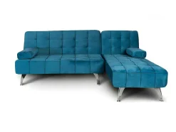 Sofá Chaise Longue Aroa-Xs, Veludo De 3 Lugares Conversivel Em Cama, Cor Cinza, 198X150Cm