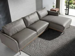 Sofá Chaise Longue Em Couro E Aco 6154