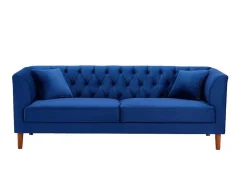 Sofá Chesterfield De 3 Lugares Em Veludo Azul-Escuro - Arsene