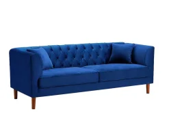 Sofá Chesterfield De 3 Lugares Em Veludo Azul-Escuro - Arsene