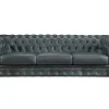 Sofá Chesterfield 4 Lugares Brenton 100% Pele De Bufalo Superior Cor Verde-Acinzentado