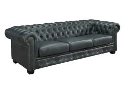 Sofá Chesterfield 4 Lugares Brenton 100% Pele De Bufalo Superior Cor Verde-Acinzentado
