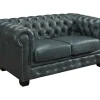 Sofá Chesterfield 2 Lugares Brenton 100% Pele De Bufalo Superior Cor Verde-Acinzentado