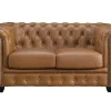 Sofá Chesterfield 2 Lugares Brenton 100% Pele De Bufalo Superior Cor Caramelo Vintage