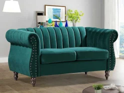 Sofá Chesterfield 2 Lugares Veludo Verde Esmeralda - Trumbo