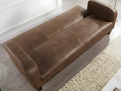 Sofá Club De 3 Lugares Convertivel Em Cama Em Microfibra Imitacao Pele Envelhecida - Inicio