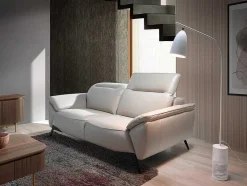 Sofá De 2 Assentos Estofado Em Couro Taupe Grey 6131