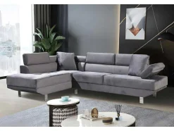 Sofá De Canto Chaise Longue Executive Cinza 262X190Cm Vista Frontal Lado Esquerdo