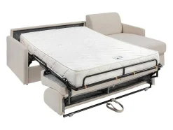 Sofá De Canto Convertivel Abertura Rapida E Reversivel Tecido Bege, Cama 140 Cm E Colchão 18 Cm - Calife