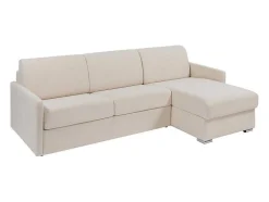 Sofá De Canto Convertivel Abertura Rapida E Reversivel Tecido Bege, Cama 140 Cm E Colchão 14 Cm - Calife