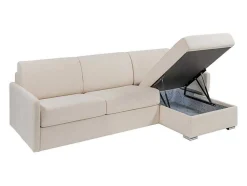 Sofá De Canto Convertivel Abertura Rapida E Reversivel Tecido Bege, Cama 140 Cm E Colchão 14 Cm - Calife